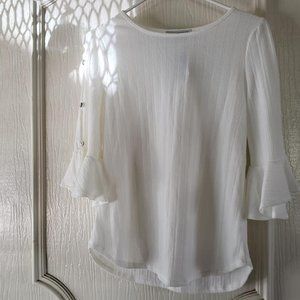 Green Envelope white blouse size S, belled sleeves